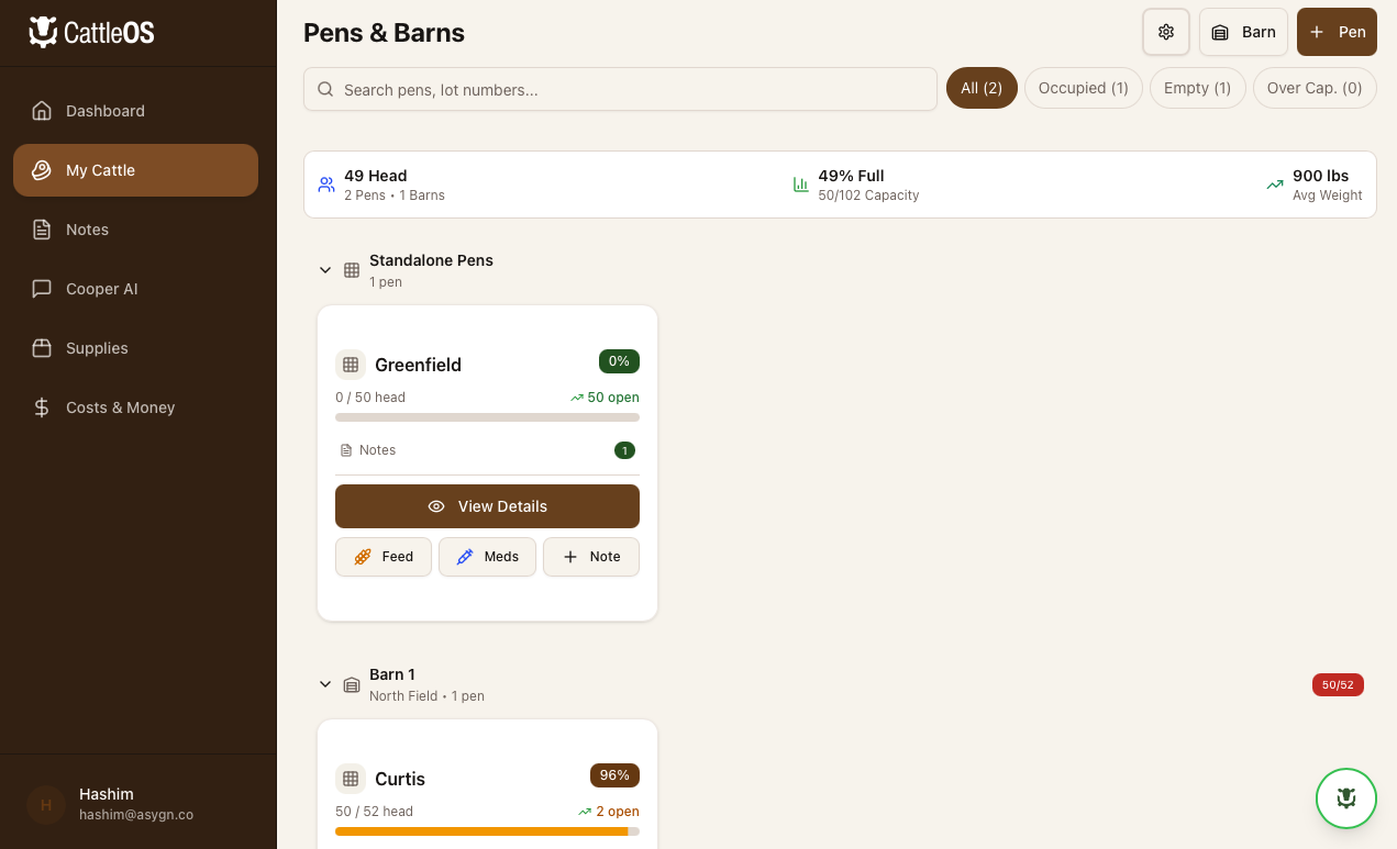 Pen management interface